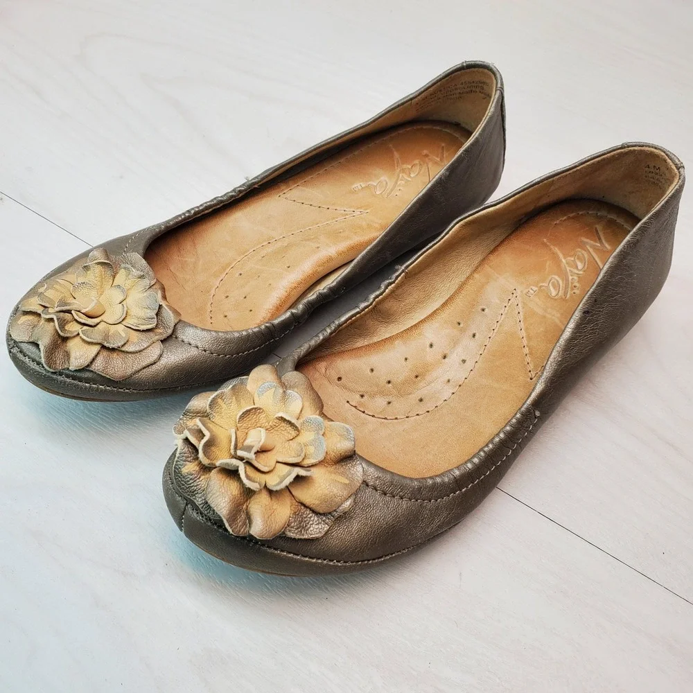 Naya Womens Leather Ballet Flats Floral Detail Comfort Slip On Shoes Size‎ 4M